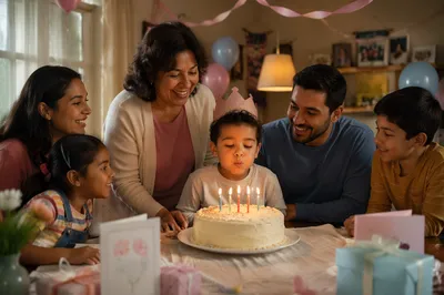 Family Birthday Celebration Around Homemade Cake