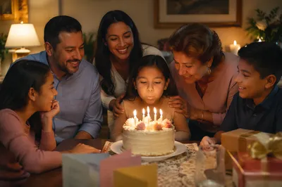 Family Birthday Celebration Around Candlelit Cake