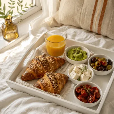 Relaxed Breakfast Tray with Pastries and Juice