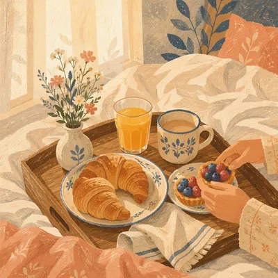 Cozy Breakfast in Bed Morning Scene