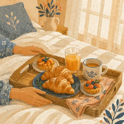 Cozy Breakfast in Bed Morning Scene