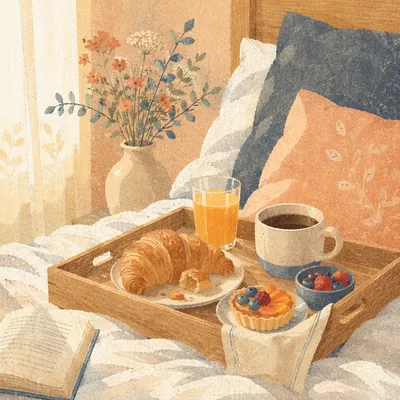 Cozy Breakfast in Bed Morning Scene