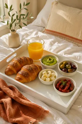 Cozy Breakfast Tray with Pastries and Juice