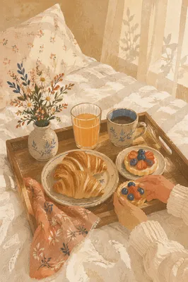 Cozy Breakfast in Bed Morning Scene