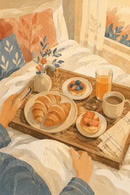 Cozy Breakfast in Bed with Pastries