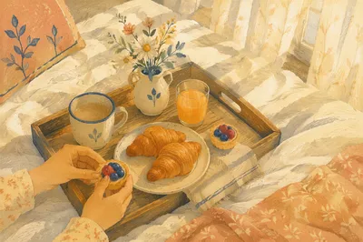 Cozy Breakfast in Bed Morning Scene