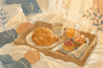 Cozy Breakfast in Bed Morning Scene