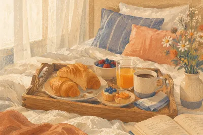 Cozy Breakfast in Bed Morning Scene