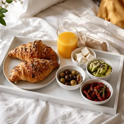 Cozy Breakfast Tray with Pastries and Juice