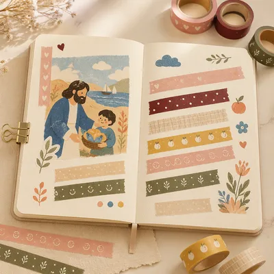 Cozy Bullet Journal Washi Tape Flat Lay