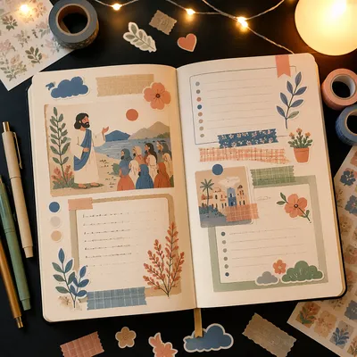 Cozy Bullet Journal Spread with Pastel Stickers