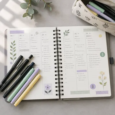 Pastel Bullet Journal Weekly Planner Flat Lay
