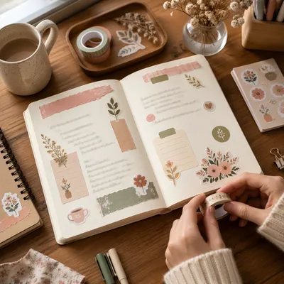 Cozy Bullet Journal Desk with Pastel Decor