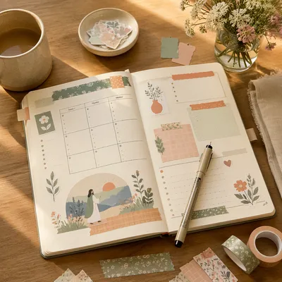 Cozy Bullet Journal Desk Planning Scene