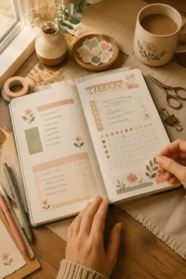 Cozy Bullet Journal Desk with Pastel Stickers