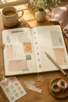Cozy Bullet Journal Desk Planning Scene