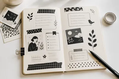 Monochrome Bullet Journal Planning Flat Lay
