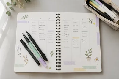 Pastel Bullet Journal Weekly Planner Flat Lay