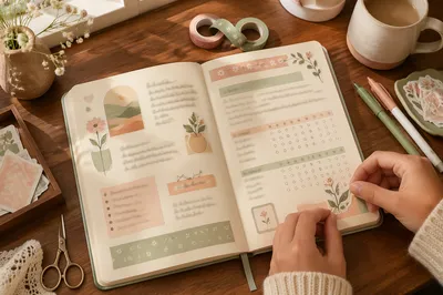 Cozy Bullet Journal Desk with Stickers