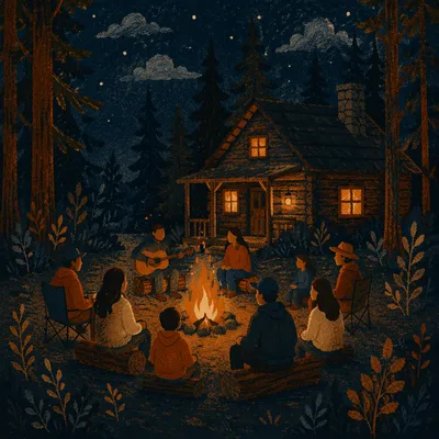 Cozy Campfire Circle by Forest Cabin