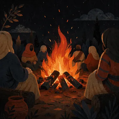 Cozy Night Campfire Circle Gathering