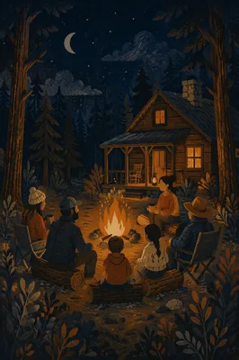Cozy Campfire Circle by Forest Cabin