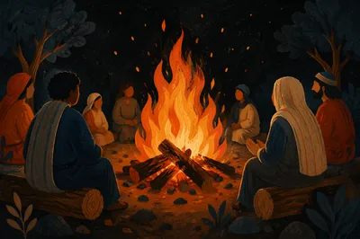 Cozy Night Campfire Circle Gathering