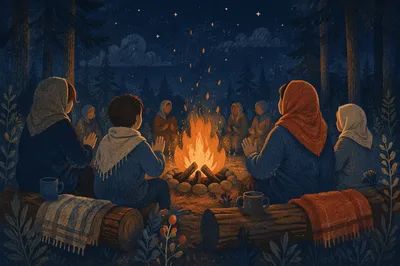 Quiet Campfire Circle in Forest Night