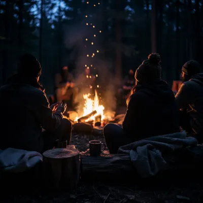 Quiet Campfire Circle in Forest Night