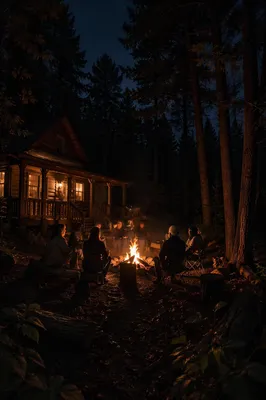 Cozy Campfire Circle by Forest Cabin