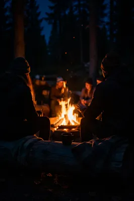 Quiet Campfire Circle in Forest Night