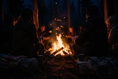 Quiet Campfire Circle in Forest Night