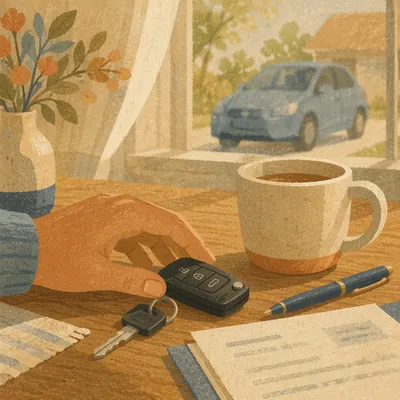 New Car Key on Warm Table