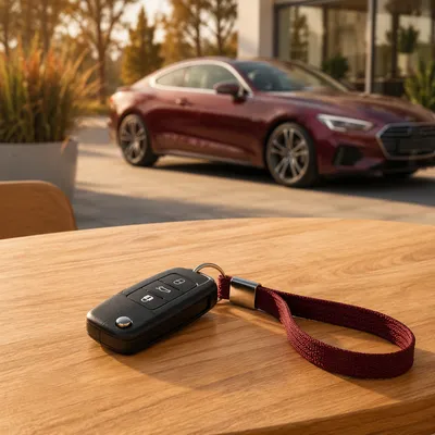 New Car Key on Café Table