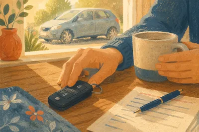 New Car Purchase Keys on Oak Table