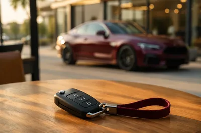New Car Key on Café Table