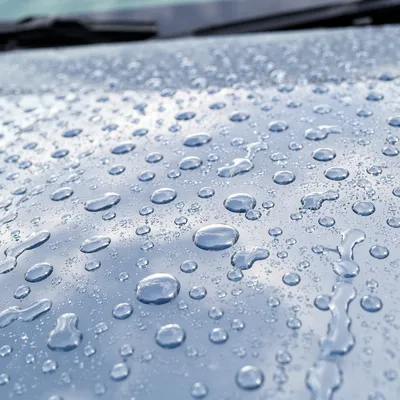Fresh Water Beads on Clean Car Hood
