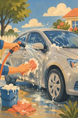 Sunny Driveway Car Wash Splash Scene