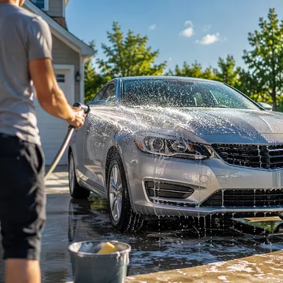Sunny Driveway Car Wash Splash Scene