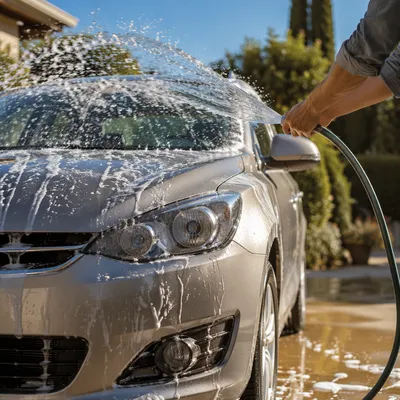 Sunny Driveway Car Wash Water Splash