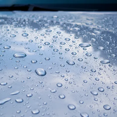 Fresh Water Beads on Clean Car Hood