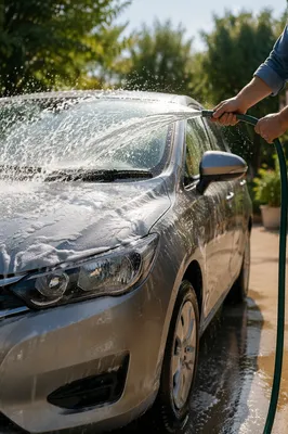 Sunny Driveway Car Wash Water Splash