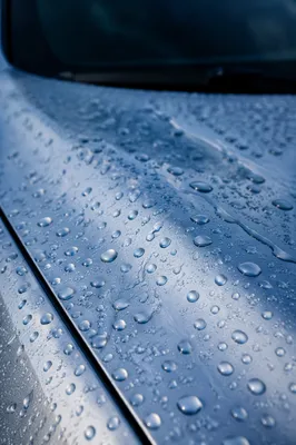 Water Beads on Clean Car Hood