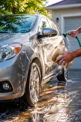 Sunny Driveway Car Wash Splash Scene