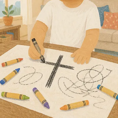 Toddler Hands Drawing a Crayon Cross