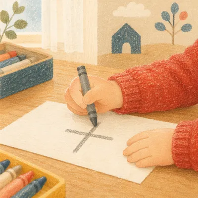Child Drawing Cross with Crayons