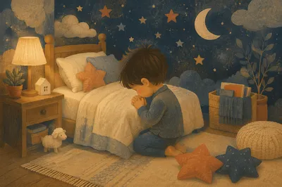 Child Praying at Bedtime in Nursery