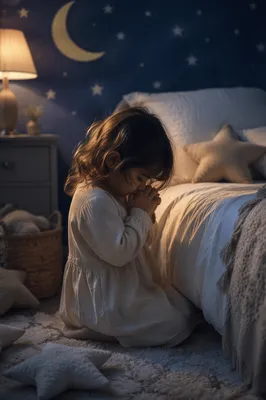 Child Praying at Bedtime in Nursery