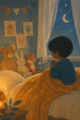 Child Praying by Warm Bedside Nightlight
