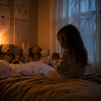 Child Praying by Bedtime Nightlight